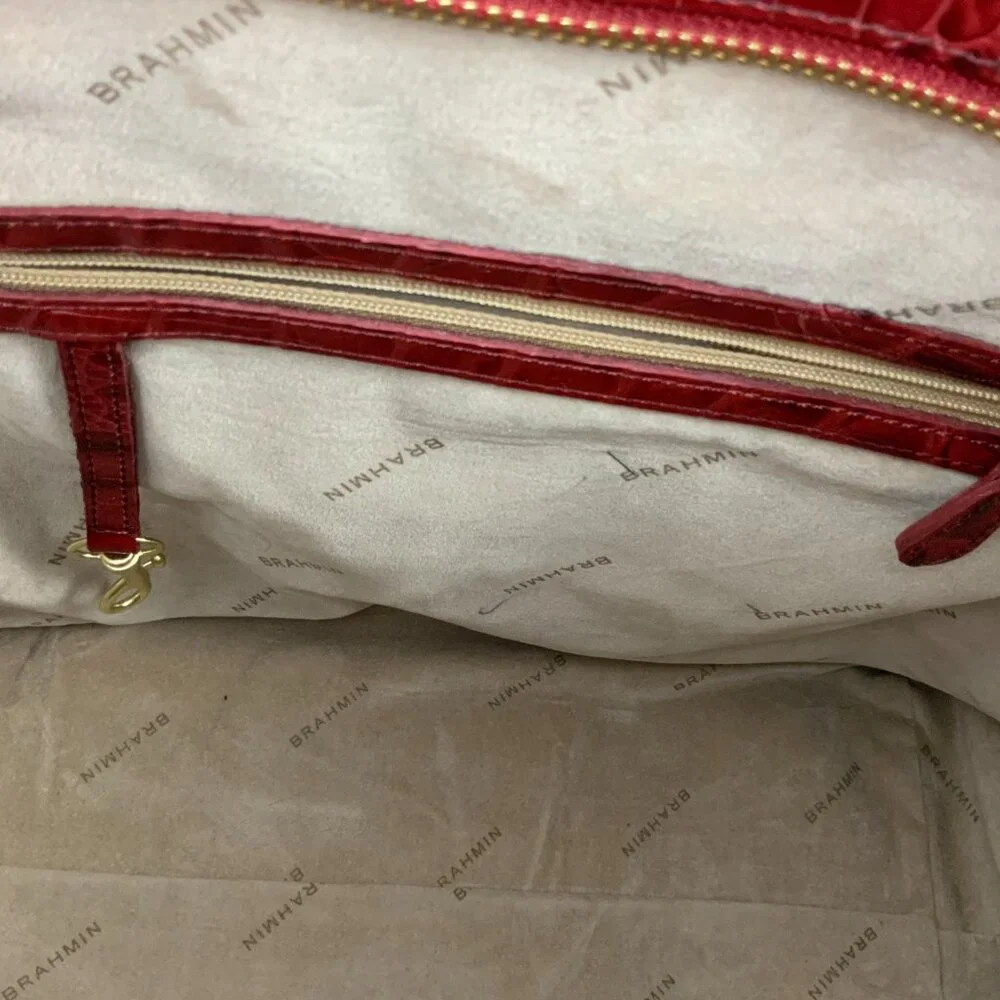 Brahmin Kelsey Crocodile-Embossed Leather Carryall Tote in Cranberry Red - Picture 13 of 16